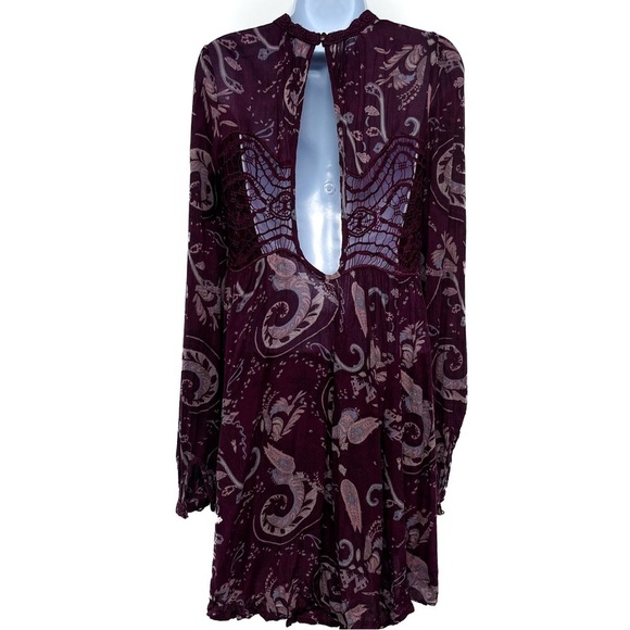 Free People Sweet Thing Paisley Print Tunic Top Swing Dress Lace Small - Picture 4 of 9